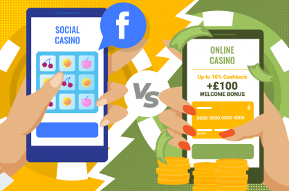 phone screenshots of social casino vs real money casino