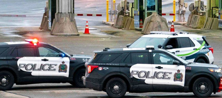 Police vehicles at Rainbow Bridge following an explosion